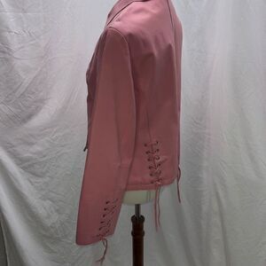 Vtg Pamela McCoy pink leather jacket corset lace ties cowgirl moto M